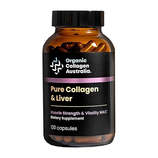 Organic Collagen Australia Pure Collagen & Liver Capsules – Muscle Strength & Vitality with Hydrolyzed Collagen, Grass-Fed Liver, and Vitamin B12 – 120 Capsules