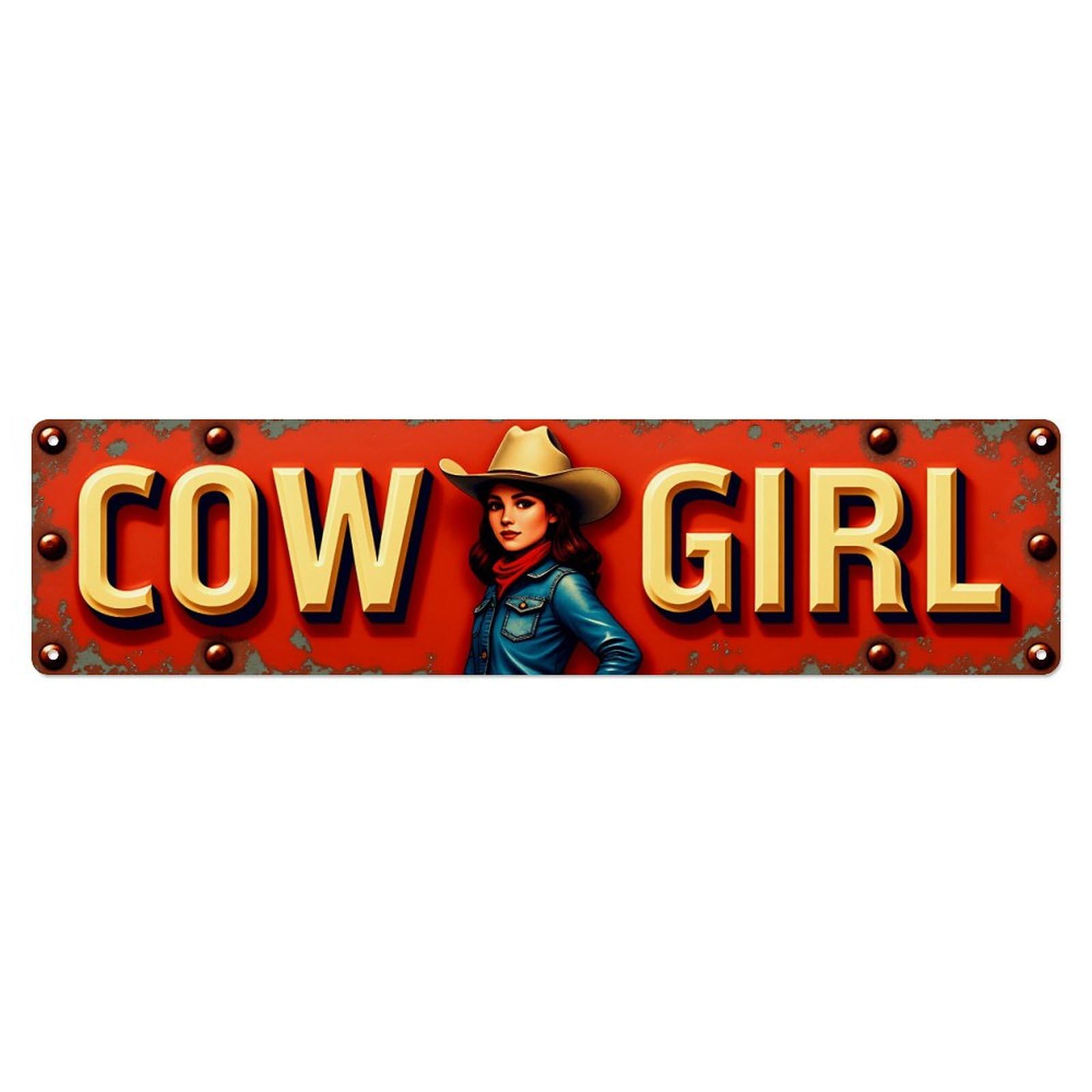 Cow Girl Western Theme Metal Sign With Rustic Metal Tin Sign Plaque
