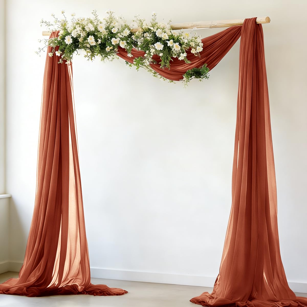 MLMW Lot de 2 panneaux drapés 73,7 cm x 6,1 m, orange brûlé , terre cuite , rideaux extérieurs pour cérémonie de Thanksgiving