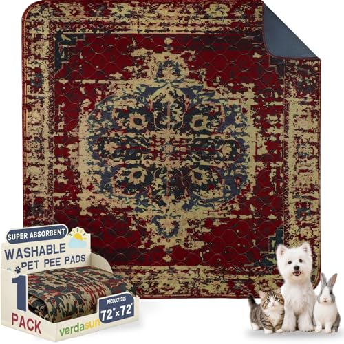 Image of Washable Pee Pads for Dogs, Reusable Puppy Potty Training Pads, Ultra-Absorbent Thick Waterproof Leak-Proof Non-Slip Pads & Mat for Crate, Playpen, Floor, Whelping & Housebreaking , 1 Pack 72 inchx72 inch