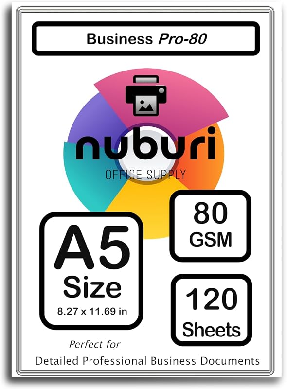 Nuburi - A5 Size Premium Printer Paper - Blank Sheets - No Holes - Smooth Bright White - 80 gsm / 21 lb. (120 Sheets)