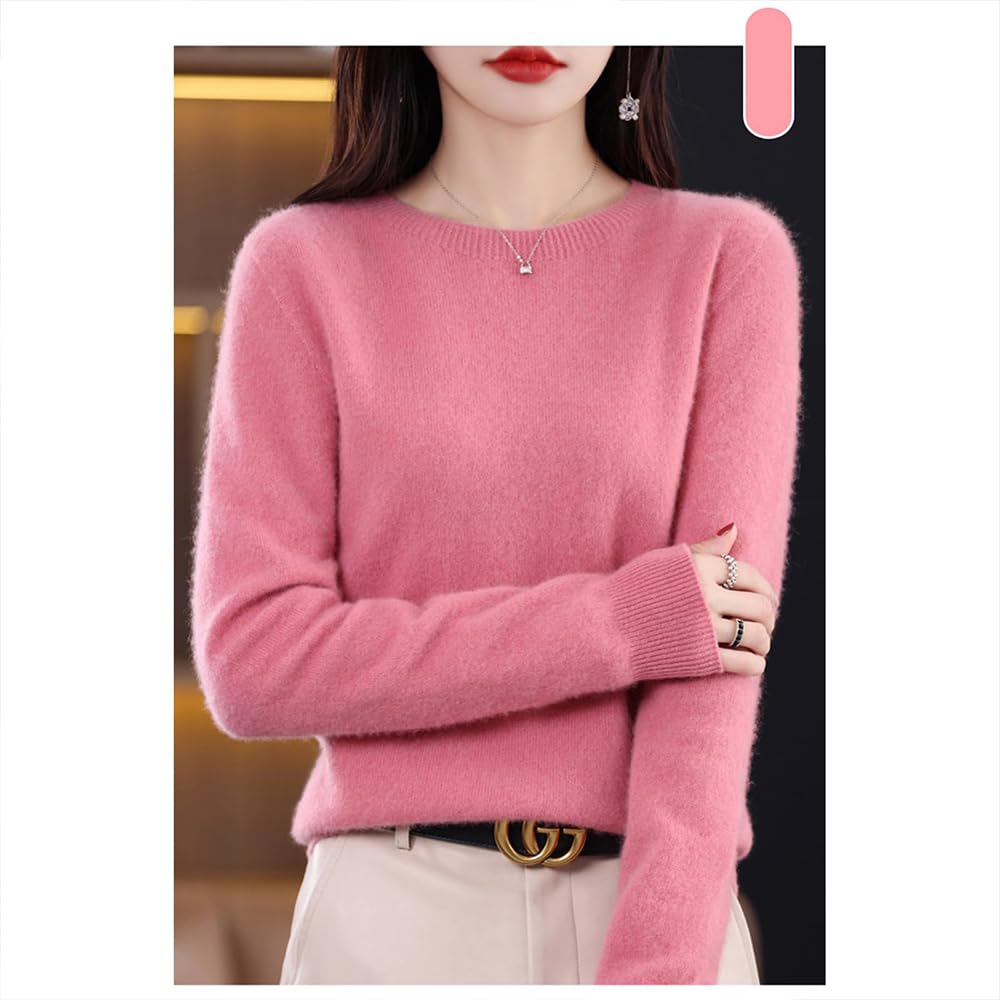 Suéteres de Cachemira para Mujer, jerséis de Cachemira, suéter de Lana Merino para Mujer, suéter de Punto Ligero (Rosa,M)