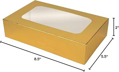 Miniatura 10 de O'CREME Caja rectangular para tartas de ventana de 8.5 x 5.5 x 2 pulgadas de alto, 200 piezas, color dorado
