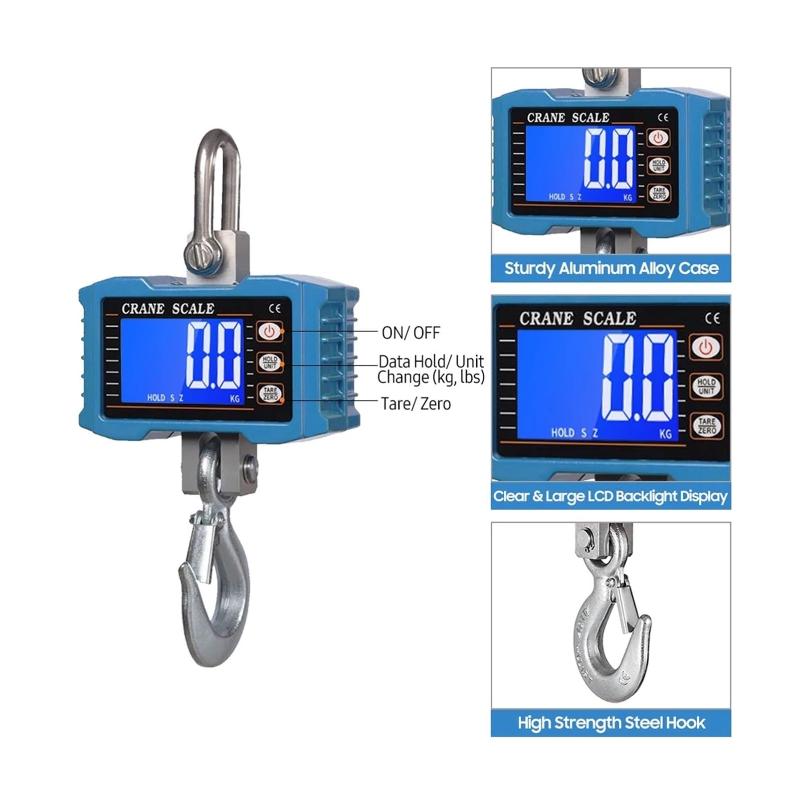 Bilancia sospesa, 1000kg/2204lb Bilancia digitale sospesa per gru | Dotata di display digitale leggibile e struttura robusta per cantieri e sollevamento industriale.