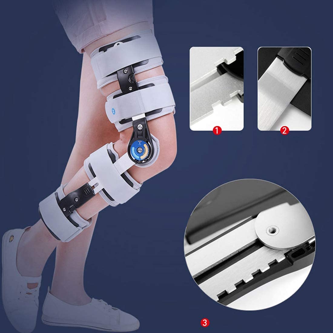 Tutore di Supporto per Ginocchio Incernierato, Tutore per Ginocchio Incernierato Regolabile, Stabilizzatore di Supporto Ortopedico per Lesioni al Legamento Crociato Anteriore/Lega,Grey