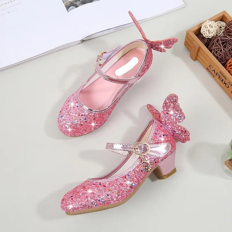 Princess Butterfly Leather Shoes Kids Diamond Bowknot High Heel Children Girl Dance Glitter Shoes Girls Party Dance Shoe3
