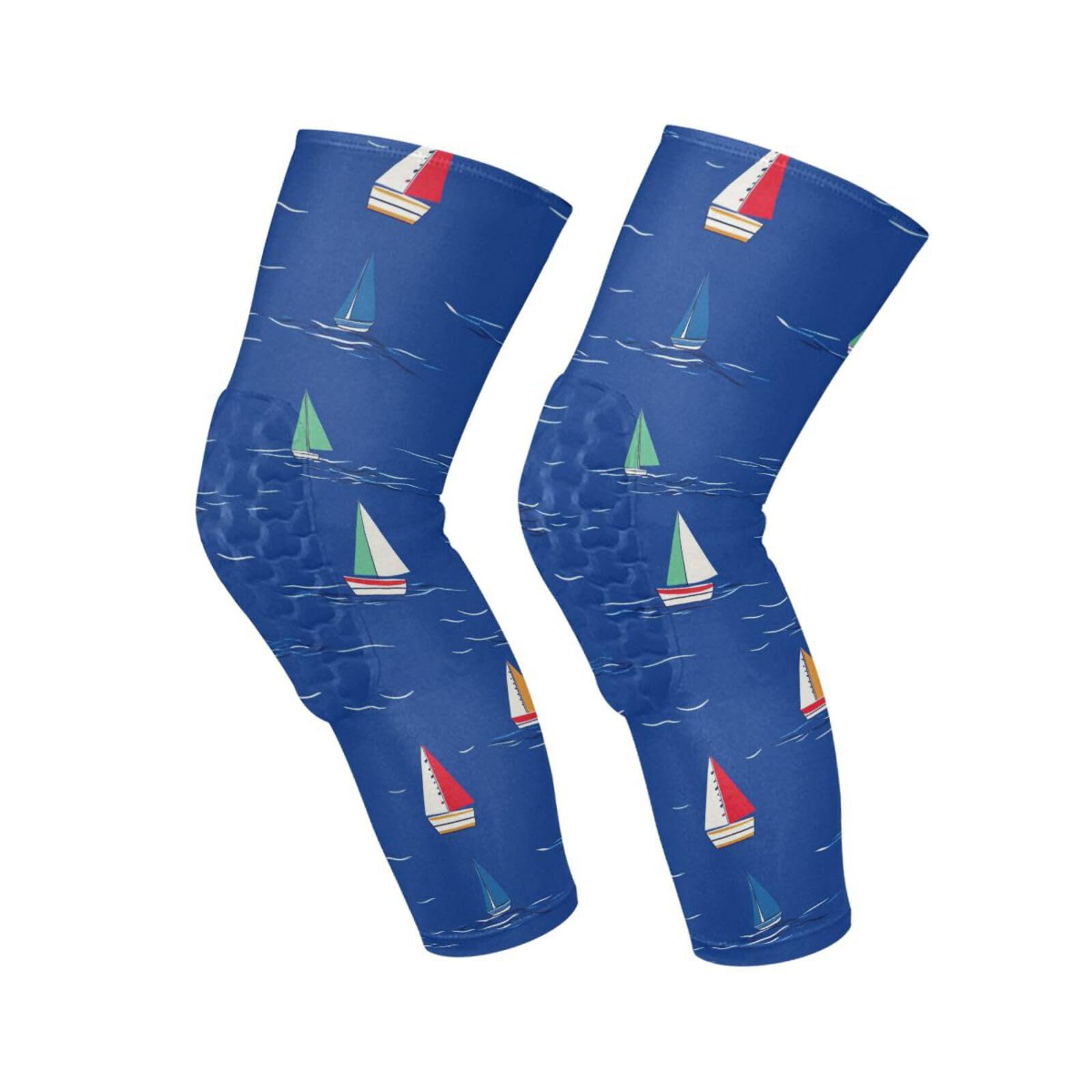 JUNZAN Cartoon Blue Sailboats Basketball Knee Pads for Youth Kids Wrestling Knee Pads with Sleeves Sport Kneepads for Volleyball Football
