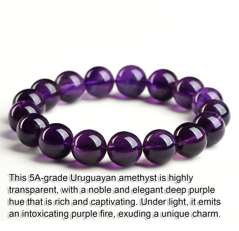 Bracciale con Ametista Naturale per Uomo e Donna, Braccialetti Elasticizzati con Perline di Pietra Fatti a Mano, Gioielli in Cristallo, Braccialetto di purificazione curativa Yoga,10~10.8mm