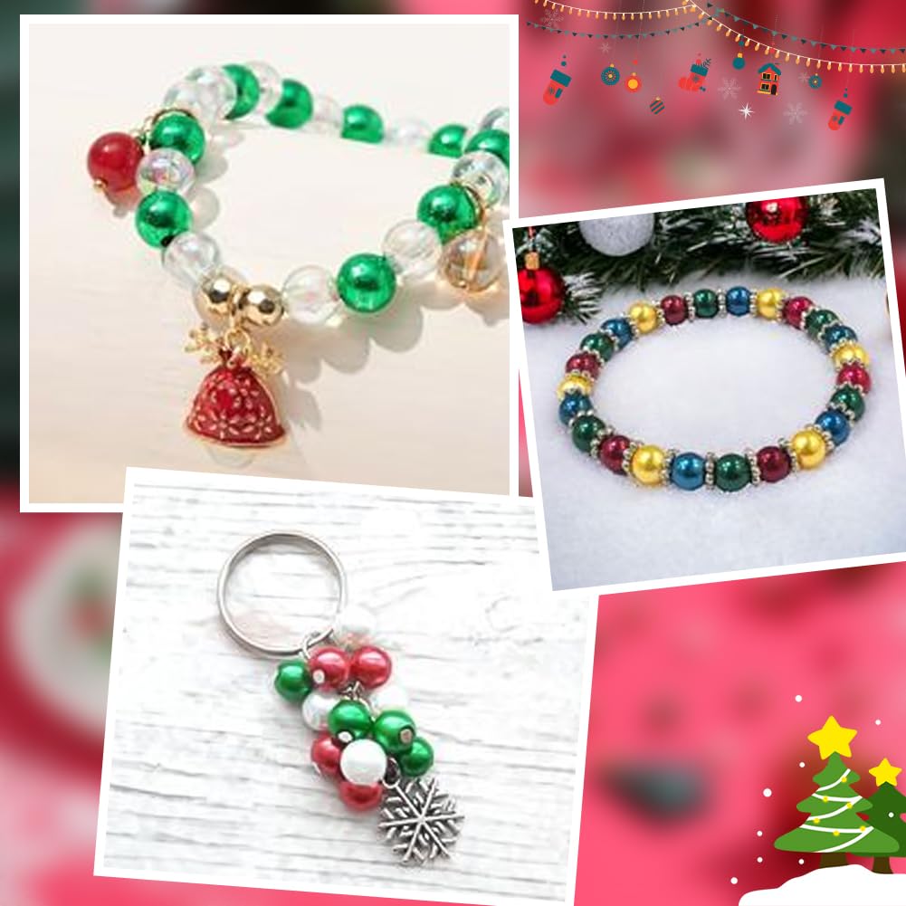 BLAESIFF Perline di Natale per fai da te, set di perline rotonde di Natale, verde, rosso, Babbo Natale, pupazzo di neve, per fai da te