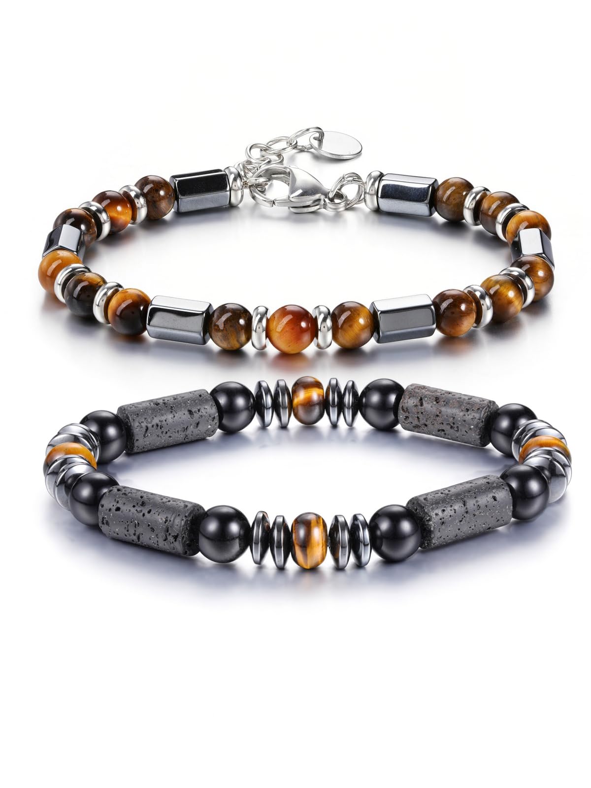 PiercingJak Perlenarmband Herren Set, 2PCS Perlenarmbänder f