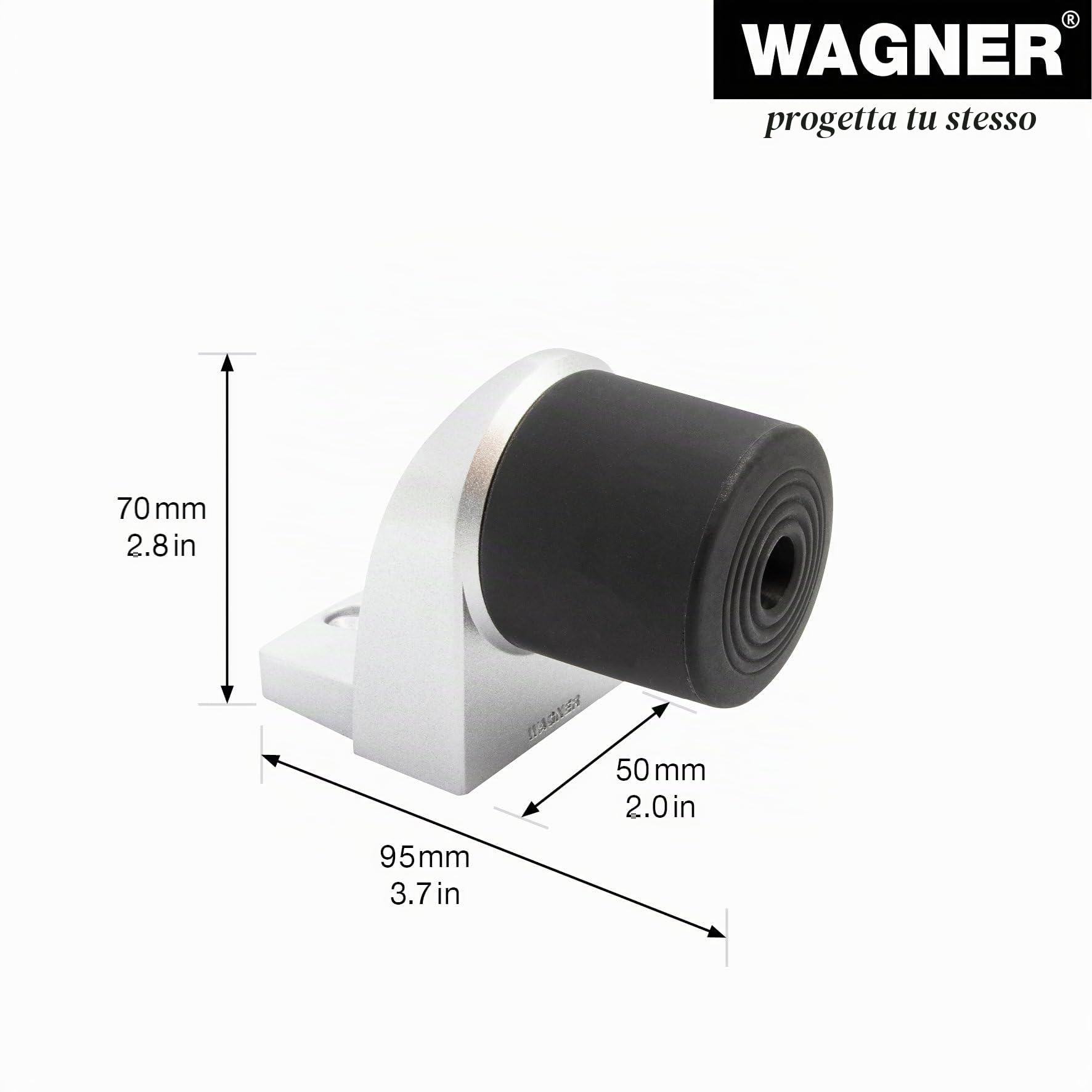 WAGNER Fermaporta BACK DOOR - 94 x 52 x 68 mm I Fermaporta a pavimento da avvitare indoor e outdoor I Fermaporta pesante in zinco pressofuso effetto alluminio con paracolpo in plastica - 15500111