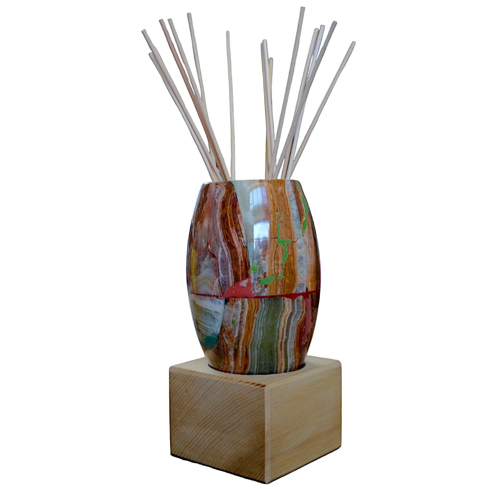 Diffuseur de parfum en onyx et bois naturel idée cadeau déco 16 cm