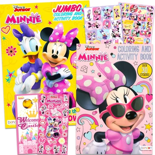 Libros para colorear de Minnie Mouse para niños de 4 a 8 años, paquete con páginas para colorear de Minnie, actividades, juegos más calcomanías, más | Juego de libros de actividades de Disney para