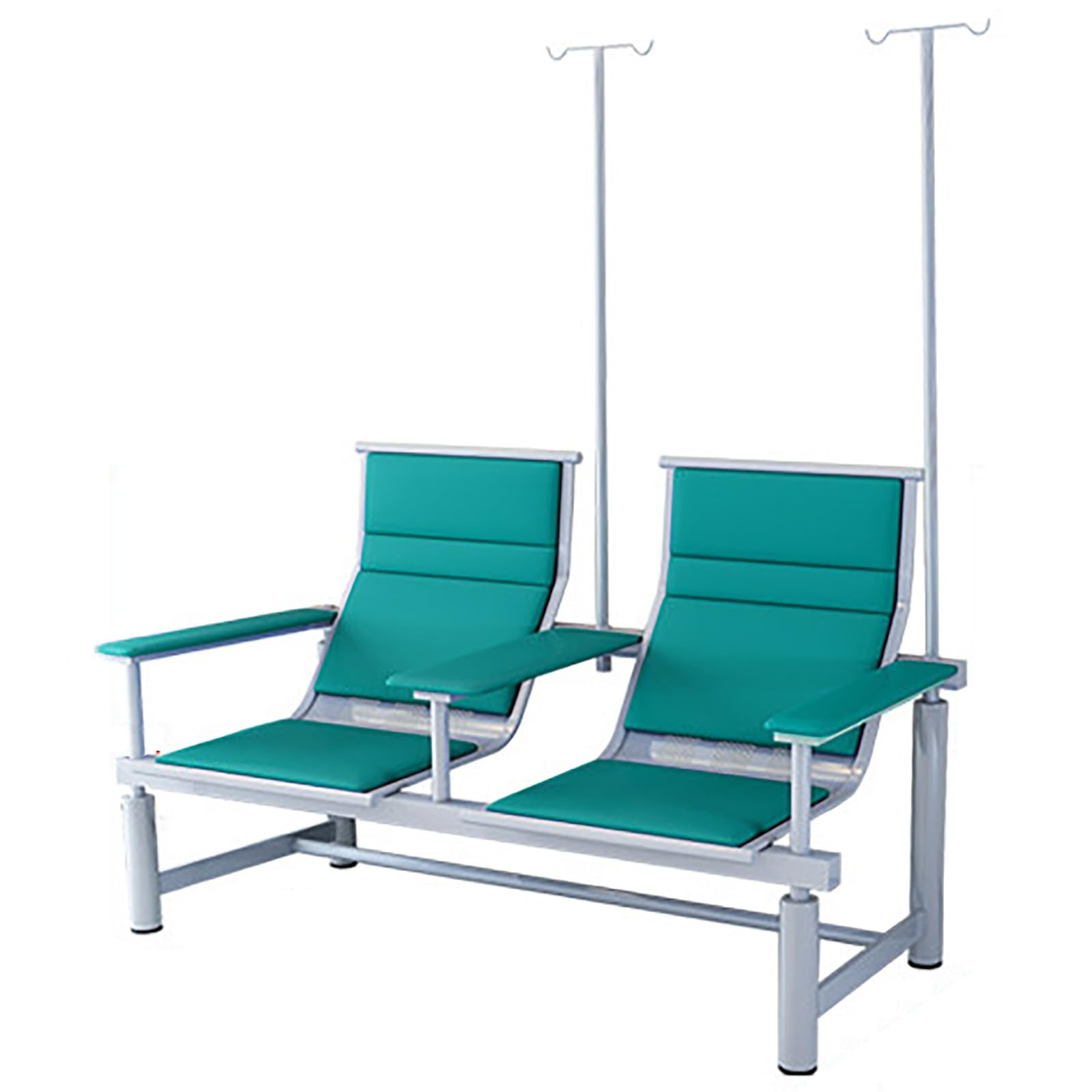 WDSOPK Waiting Room Chairs,Blue Leather Phlebotomy Chair for IV Infusion, Waiting Room Bench with Armrests, 2-Seater Infusion Chair with IV Stand for Lobbies(Green-2-seater)