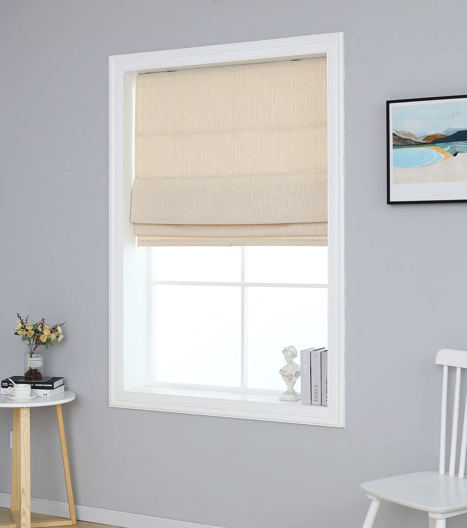 everyday celebration 100% blackout cordless roman shades - thermal insulated window blinds for indoor use, vanilla, 32” w x 64” h