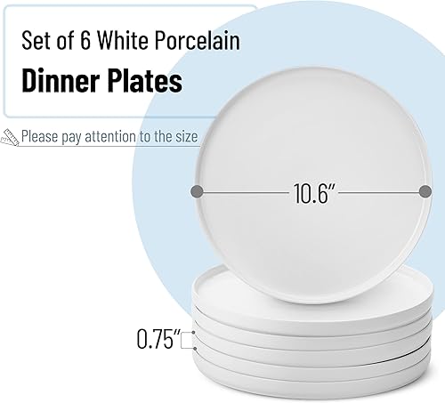 Miniatura 2 de BTAT - Platos llanos blancos, juego de 6, 10.6 pulgadas, porcelana blanca, juego de platos blancos, platos, juego de platos, platos de restaurante,