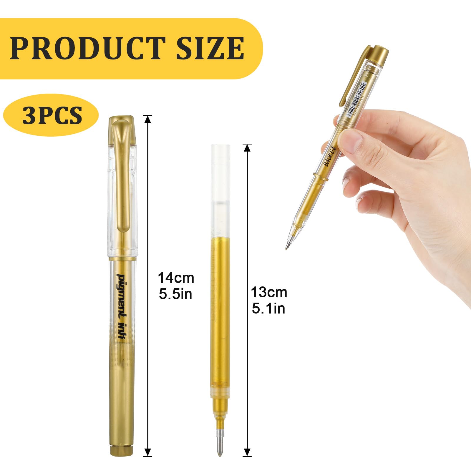 3PCS Gold Gel Pens with 3PCS Refills 1 0mm Broad Gold Point Ink Pen Ballpoint Pen Highlighter for — view 3