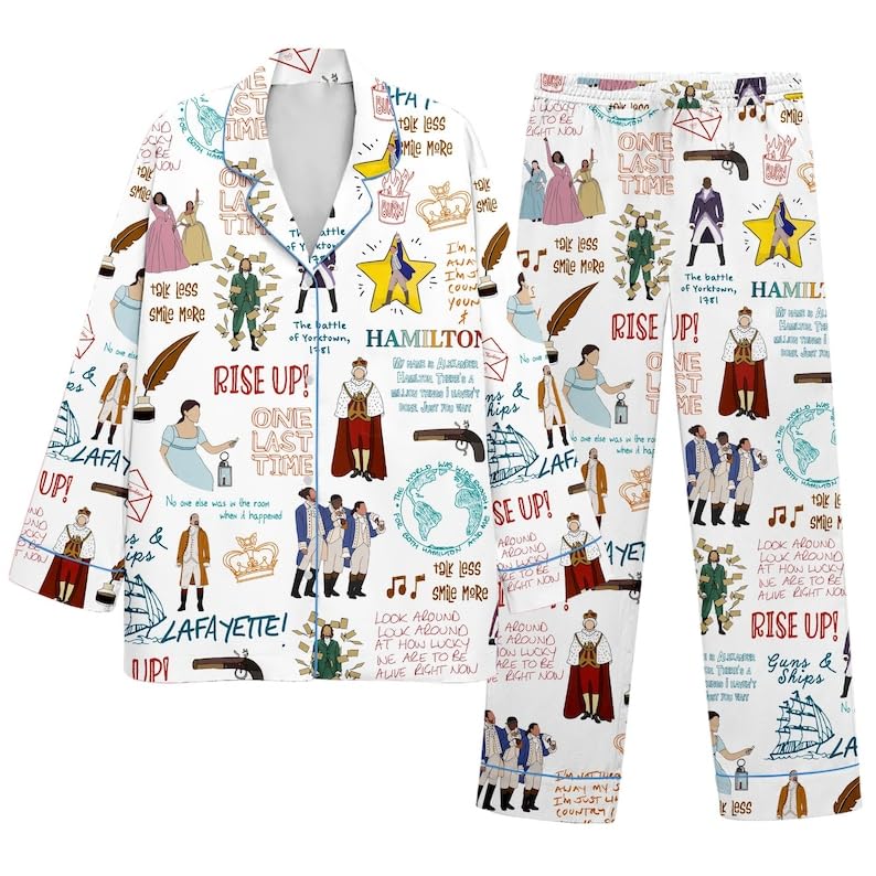 Hamilton Satin Pajama Set For Women, Hamilton Satin Gift Souvenir Gift 2 Pieces Pajamas3