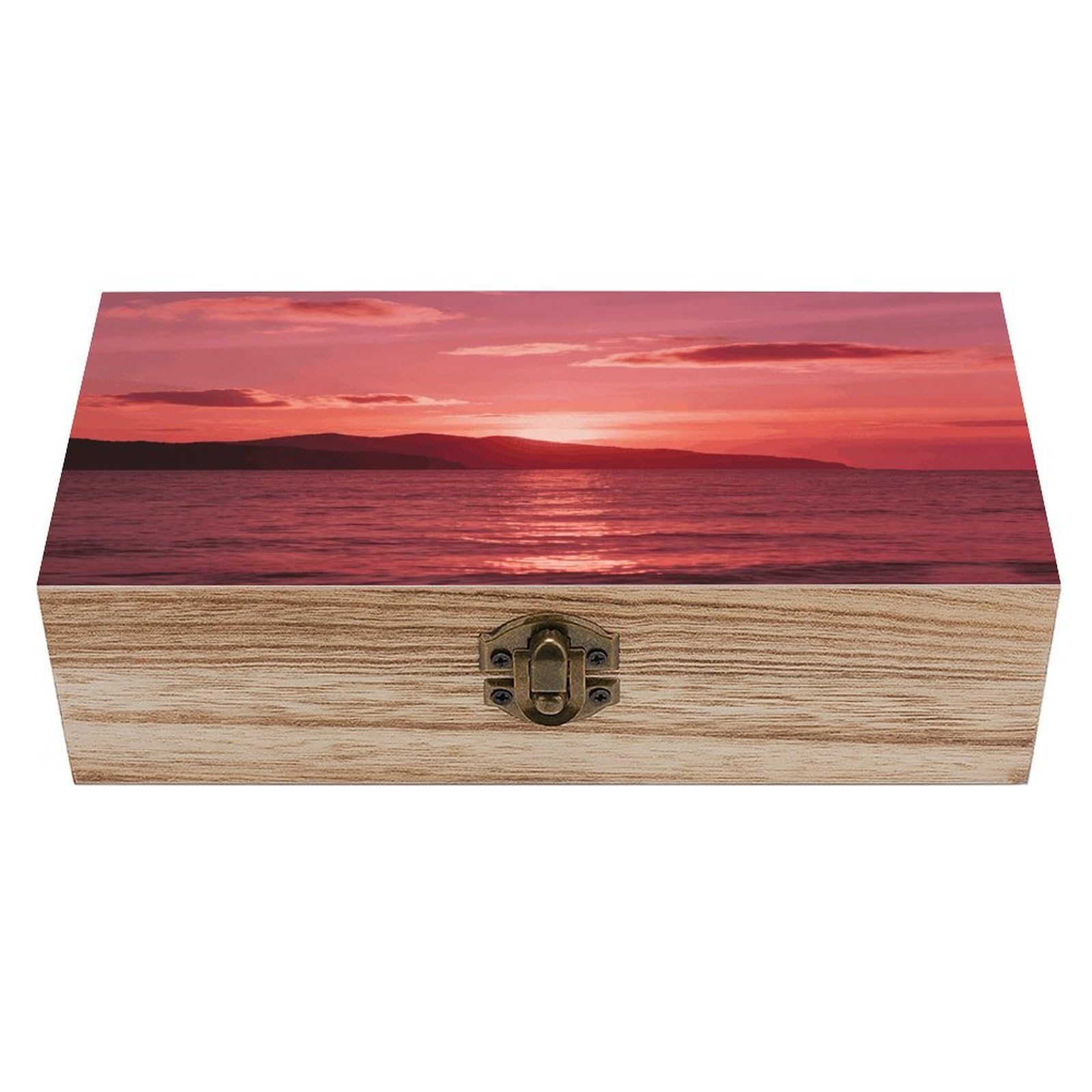 asbwuo Bright Rose Red Wood Keepsake Box Wooden Box with Hinged Lid