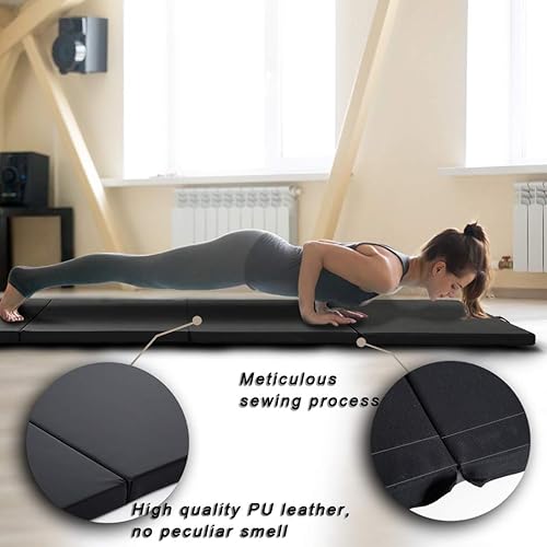 Miniatura 9 de Gymnastics Tumbling Mats Portable Gymnastics Mat Foldable Tumbling Mat 4'x82'x6' PU Leather Exercise Mat Yoga Mat with Carrying Handles for home