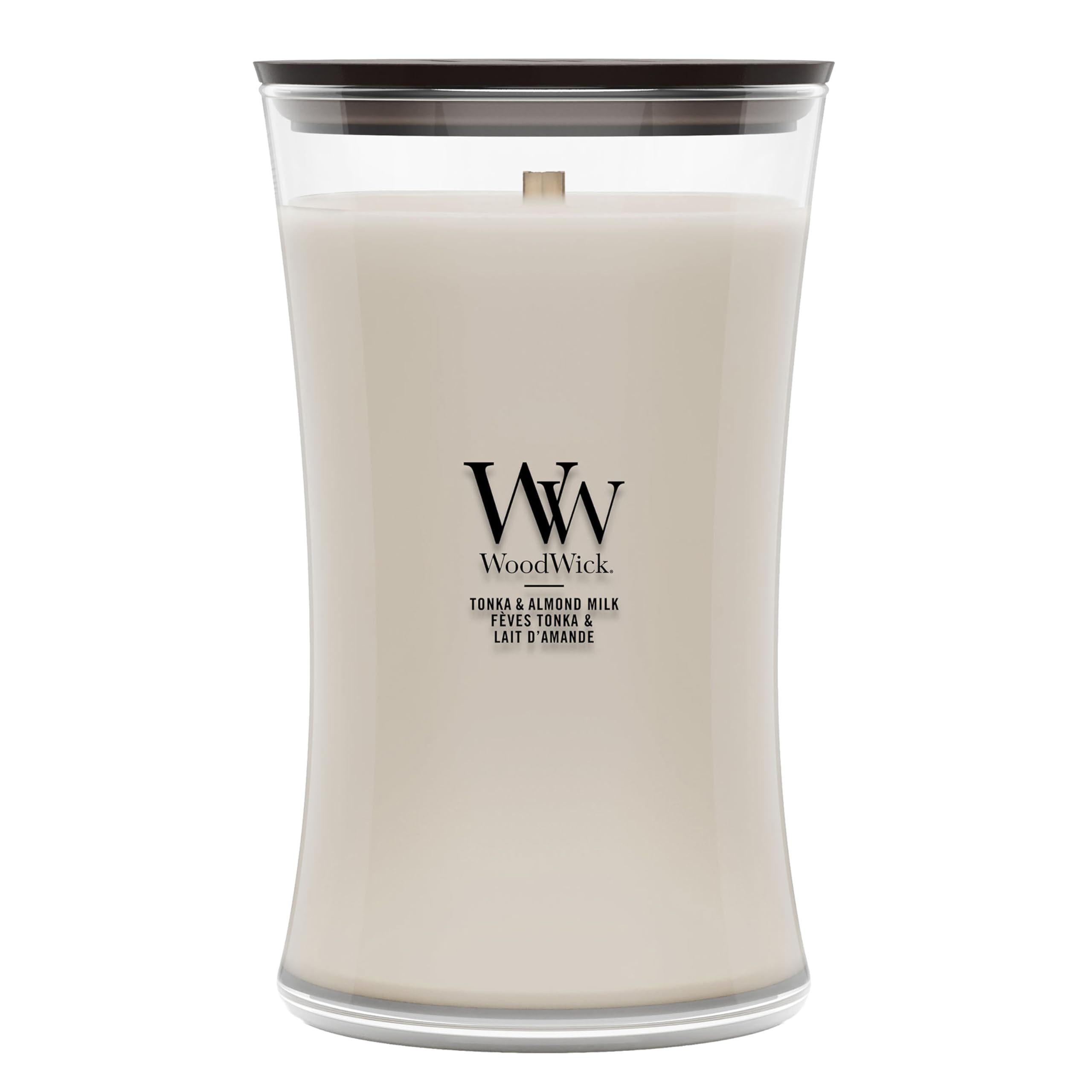 WoodWick Scented Candle | Large Hourglass Candle | Tonka & Almond Milk | Perfect Gifts for Women