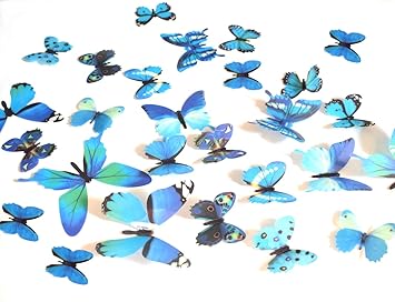 Download Amazon Com 48pcs Butterflies Sticker Blue Butterflies Wall Art For Nursery And Bedroom Decoration 3d Butterfly Removable Mural Stickers Baby