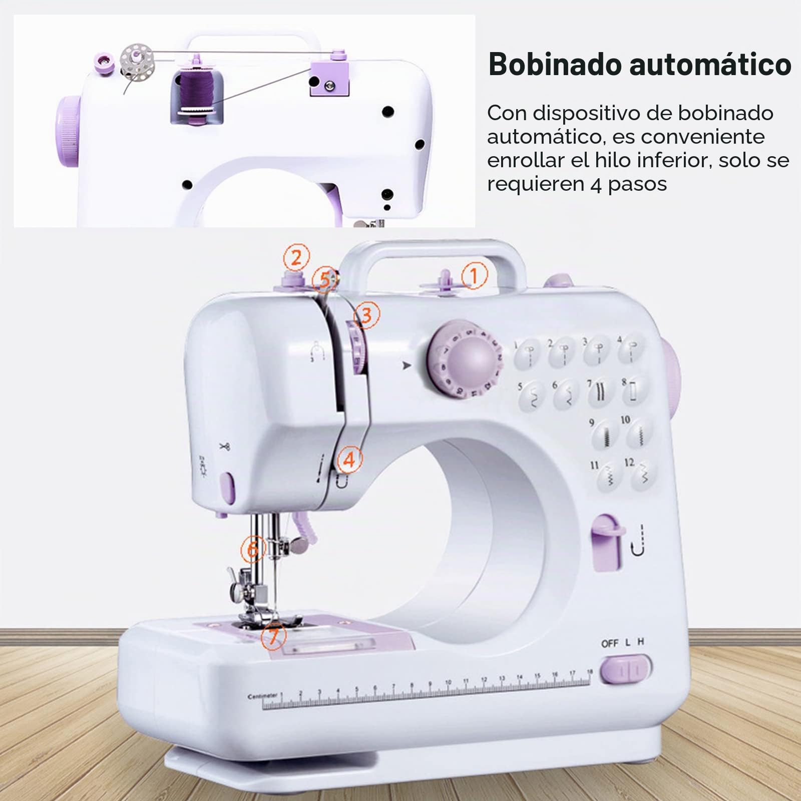 Maquina De Coser Electrica Portatil, 12 Puntadas Mini Máquina De Coser Für Principiantes Y Niños, Profesional Velocidad Ajustable Doble Línea Maquina Coser Con Luz LED Y Pedal Für Familiar