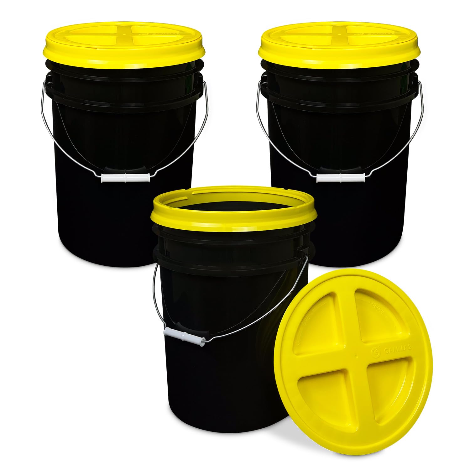 ePackageSupply 5 Gallon Bucket - Food Grade w/Lid BPA-Free, Black/Yellow, 3