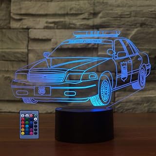 Creative 3D Police Car Night Light Lamp USB Powered Touch Switch Remote Control LED Decor 3D Lamp 7/16 Colors Changing Children Kids Toy Christmas Xmas Brithday Gift