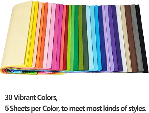 Miniatura 3 de Papel de seda para bolsas de regalo, 150 hojas de 30 colores surtidos a granel para envoltura de regalos, papel de seda artístico de 20 x 26