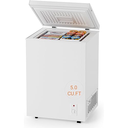 Bodacious Ultra Quiet Deep Freezer - 5.0 Cu Ft Compact Chest Freezer with Fast Freeze Performance, Low Power Consumption, Ideal for Homes, Apartments, Garages, Dorms, Small Shops