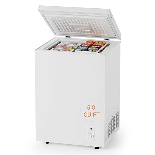 Bodacious Ultra Quiet Deep Freezer - 5.0 Cu Ft Compact Chest Freezer with Fast Freeze Performance, Low Power Consumption, Ideal for Homes, Apartments, Garages, Dorms, Small Shops