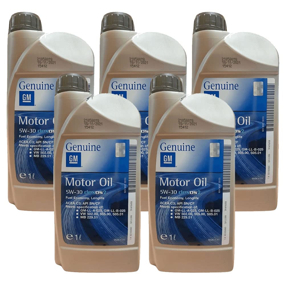 5 LITRI OLIO MOTORE GM 5W30 DEXOS 2 LONGLIFE ACEA C3. Olio Originale per motori diesel e benzina con DPF, FAP e CAT.