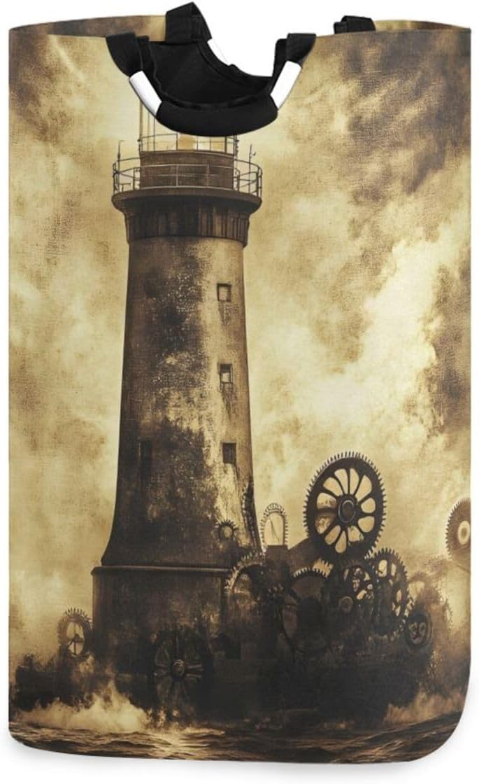 AIXIWAWA Vintage Lighthouse Laundry Baskets Hamper 1 Pack, Collapsible Clothes Holder Dorm Home Laundry Bag with Handles