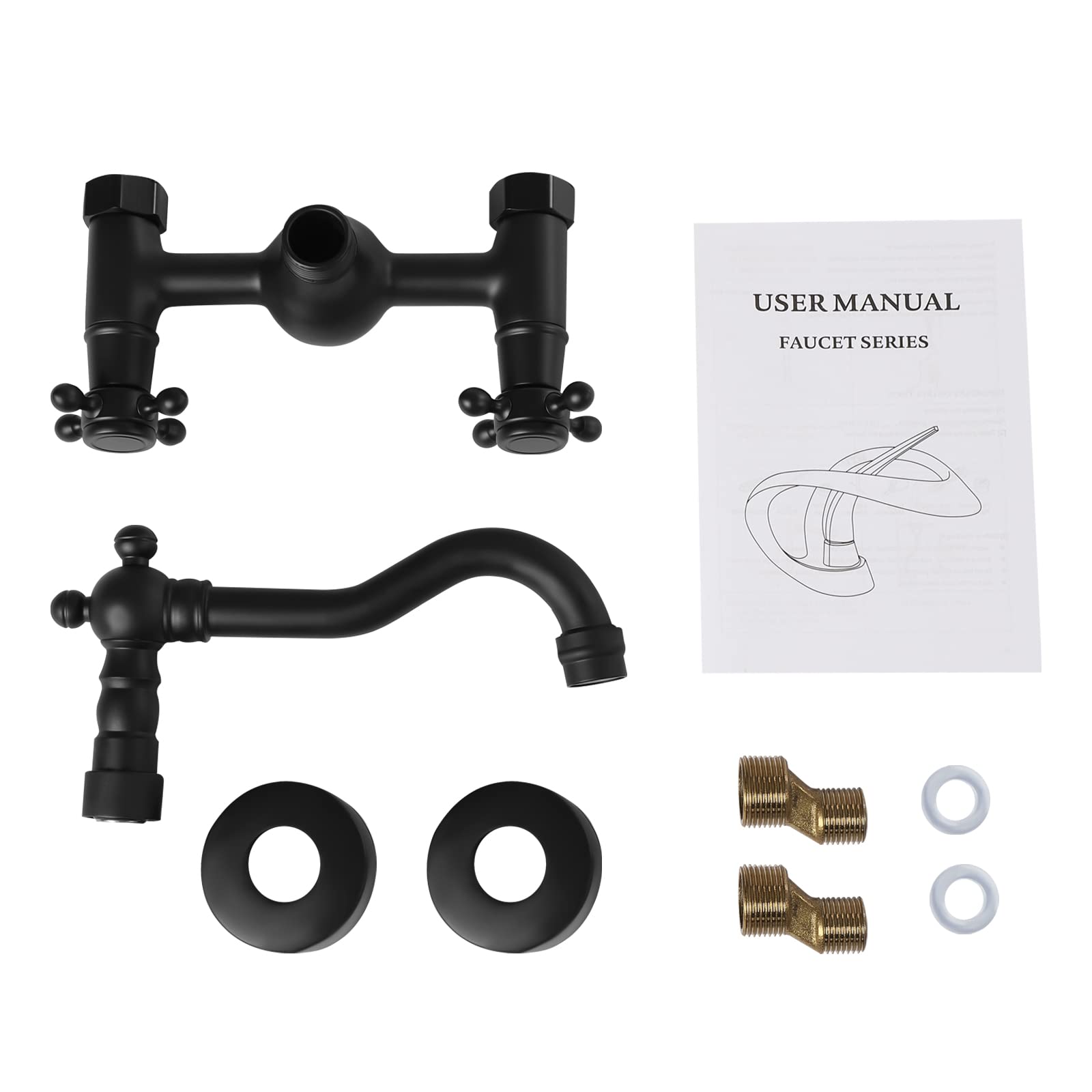 BOPRCSH Wall Tap 360 Rotatable Faucet Wall Mount Double Cross Handle Mixer Tap