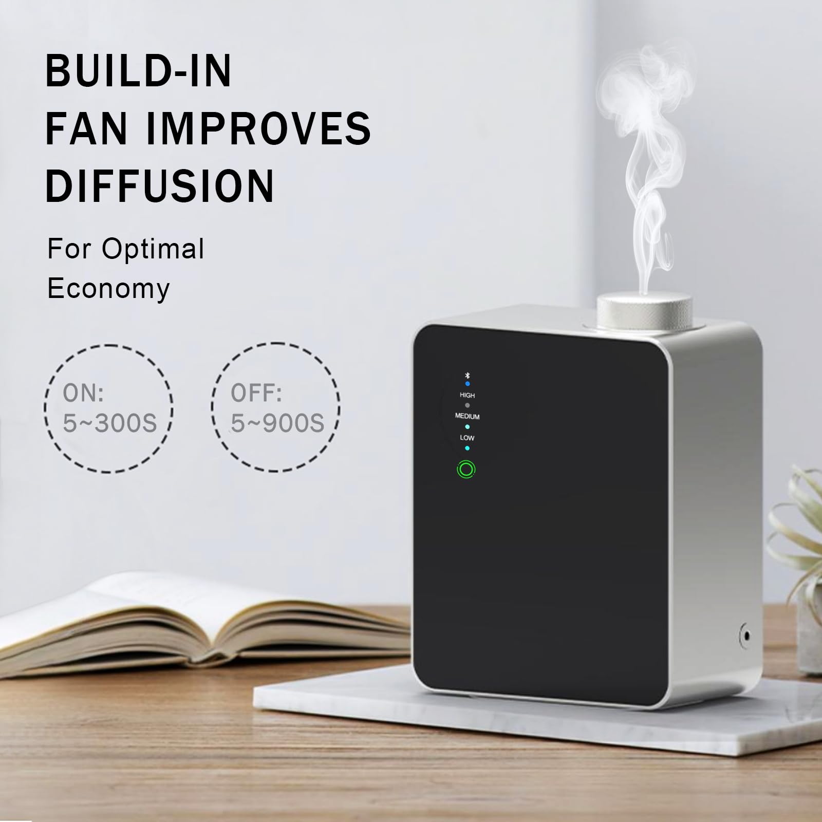 Diffuseur de parfum intelligent Bluetooth sans eau pour maison, spa, bureau, grande pièce, couvre jusqu'à 2000 m², diffuseur d'huile nébulisante d'aromathérapie commerciale, cadeau