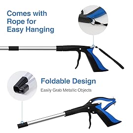 2-Pack Grabber Reacher Tool, 32 Inch Extra Long Steel Foldable Pick Up Stick with Strong Grip Magnetic, 90 Rotating Anti-Slip Jaw, Trash Claw Grabber Tool, Hand Grabber for Reaching, Arm Extension