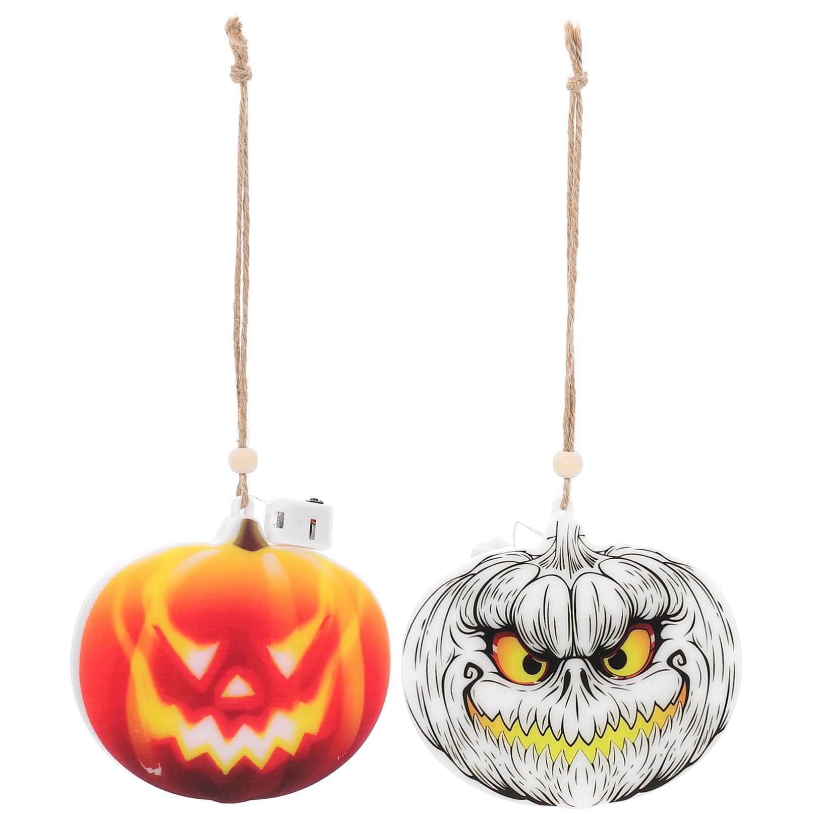 Warmhm 2pcs LED Halloween Pumpkin Lamps Classic Orange and Black Themes Decorative Light for Halloween Party