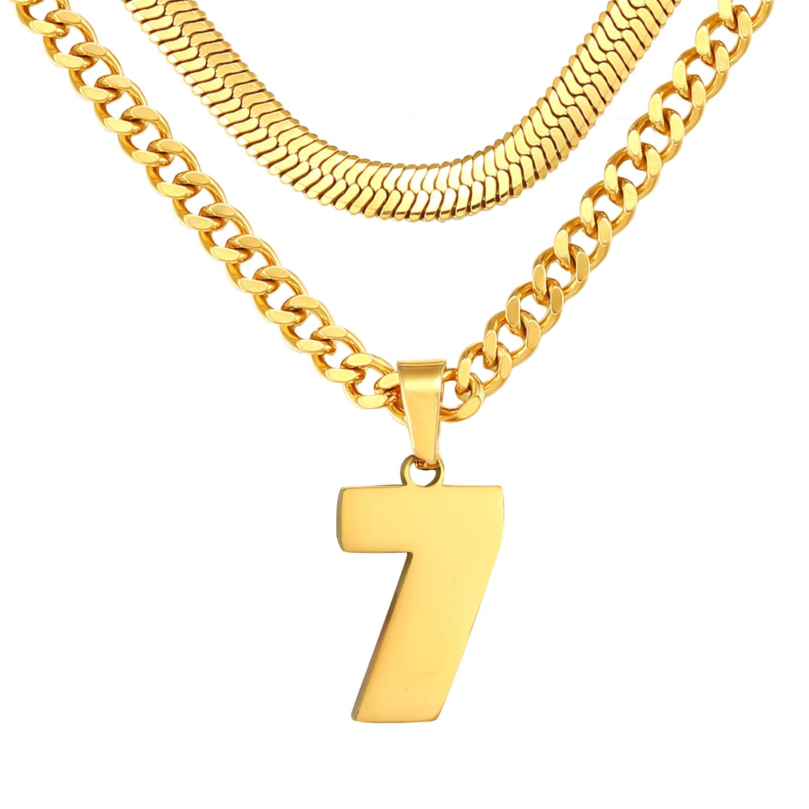 Number Necklace, Layered Necklace for Men, Jersey Number Necklace for Boy Athlete, 18+20 In Stainless Steels Chain for Men With Number Pendant, Basketball Football Baseball Number Necklaces for Boys
