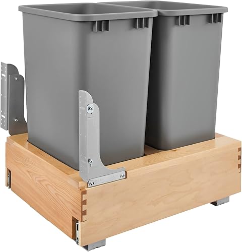 Rev-A-Shelf 4WCBM-2150DM-2 - Contenedor de basura desplegable de montaje inferior de arce de 50 cuartos con sistema de deslizamiento suave de