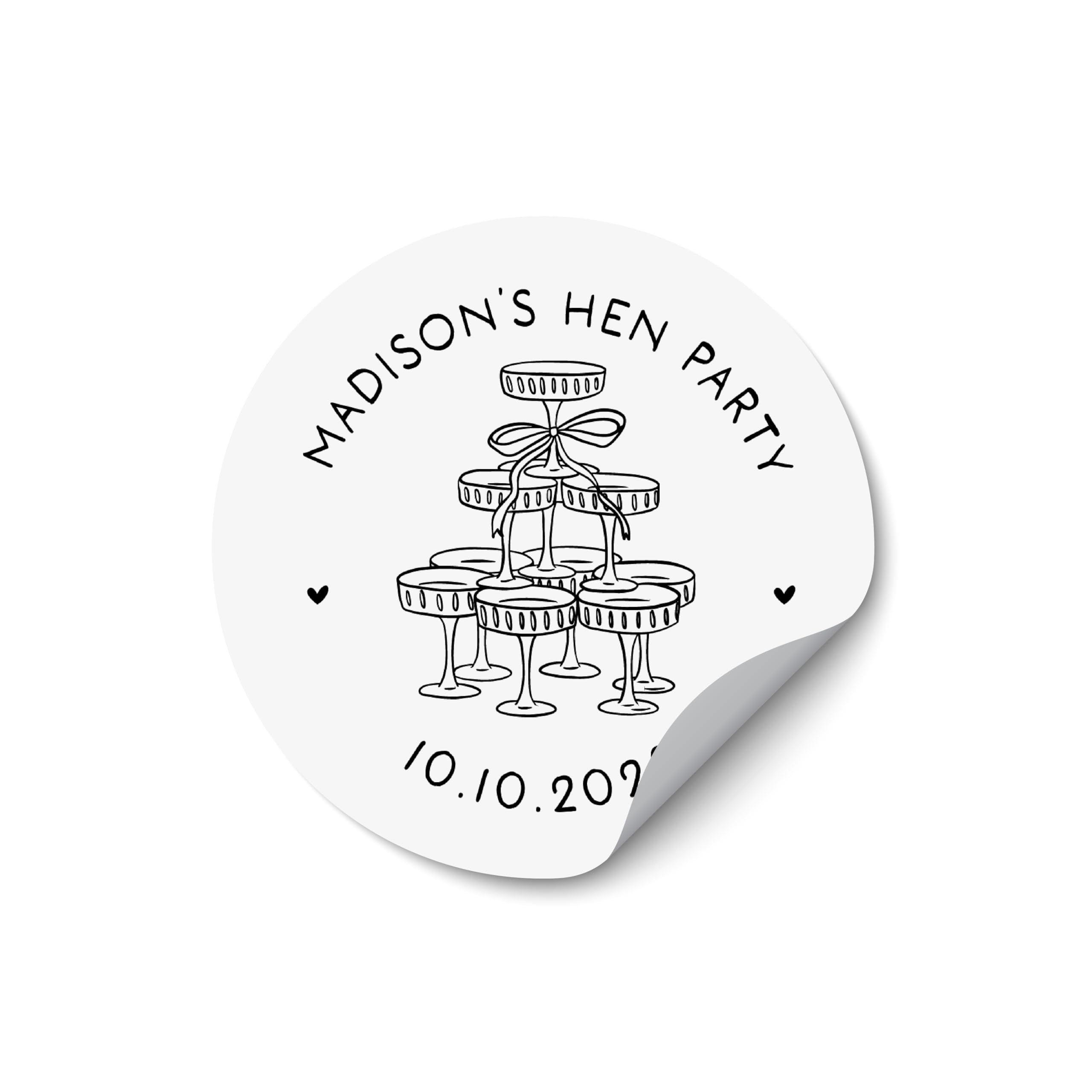 Personalised Gold Hen Party Stickers UK, Transparent Round Favour Labels, Custom Size Thank You Stickers, Hen Do Decorations, Bridal Shower Party Labels - HEN11