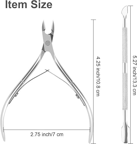 Miniatura 2 de Cortador de cutículas de uñas de metal con empujador y cortador de cutículas, kit de 2 herramientas profesionales para quitar cutículas, juego de