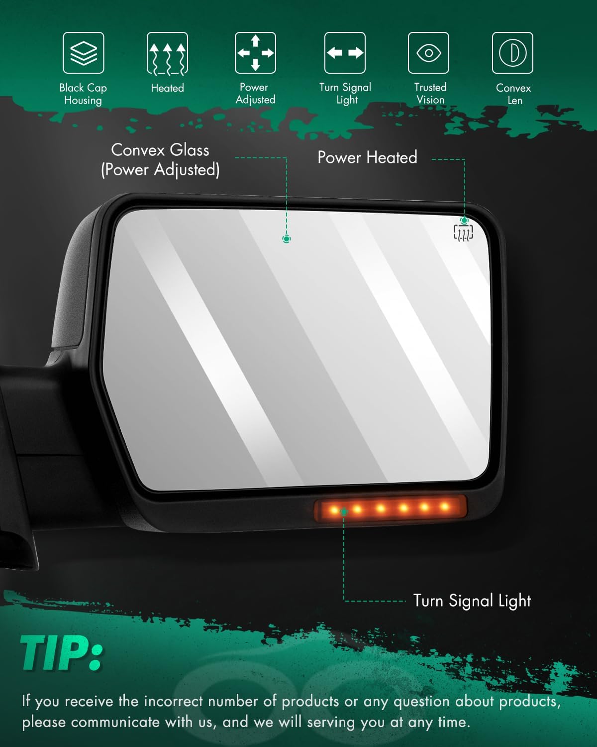 SCITOO Tow Mirrors Compatible with for 2004 2005 2006 For Ford For F150 Pickup Truck Power Adjusted Heated Turn Signal Light Black Housing Towing Mirrors LH RH