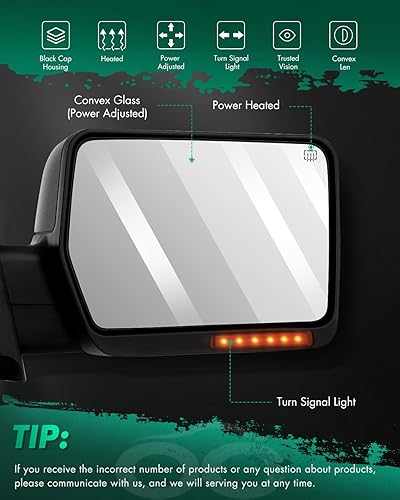 Miniatura 2 de SCITOO Espejos de remolque compatibles con 2004 2005 2006 para Ford para camioneta F150 Pickup Truck Power Adjusted Heated Turn Signal Light Black