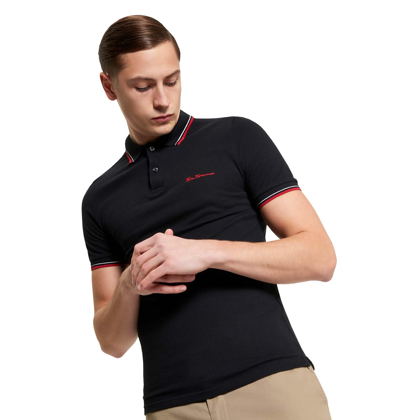 Ben Sherman Men's Black Signature Pique Polo Shirt For In 3XL