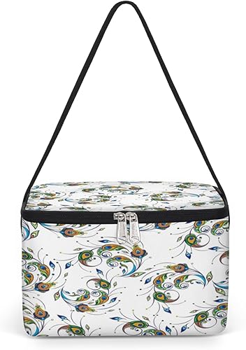 Bolsa de almuerzo aislada con plumas de pavo real para mujer, reutilizable, bolsa cuadrada de comida para adultos y hombres, lonchera más fresca