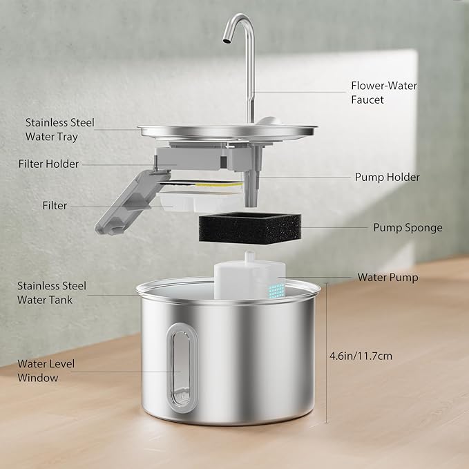 Fuente de Agua para Gatos de Acero Inoxidable 304 - 2.8L miniatura 7