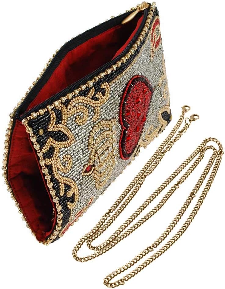 Mary Frances Queen of Hearts Beaded Crossbody Cell Phone Bag – Novelty Clutch with Removable Chain Strap for Travel, Weddings, Parties – Multicolor - Image 4