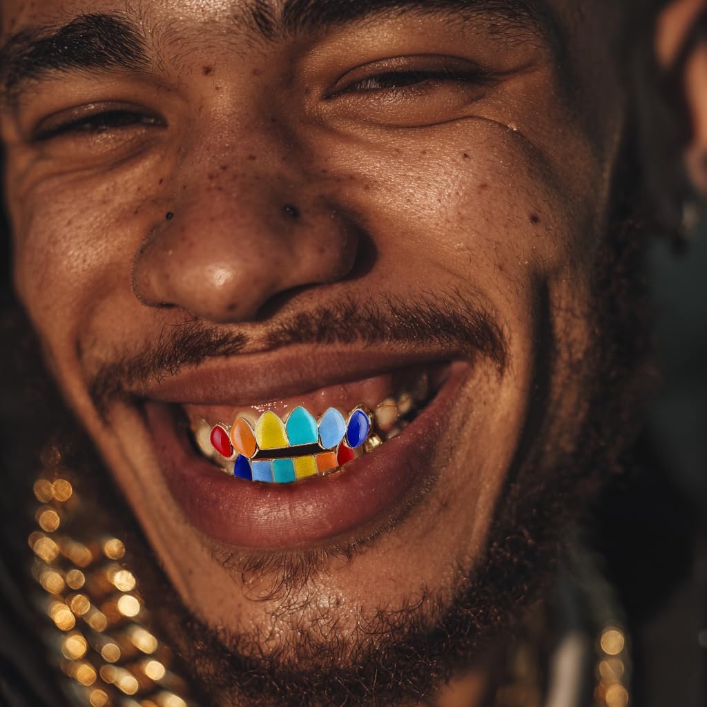 TOPGRILLZ Vampire Teeth Grillz for Men and Women – 14K Gold Plated Colorful Fangs Grills for Your Teeth, Grillz Teeth Men Hip Hop Costume Jewelry Accessories