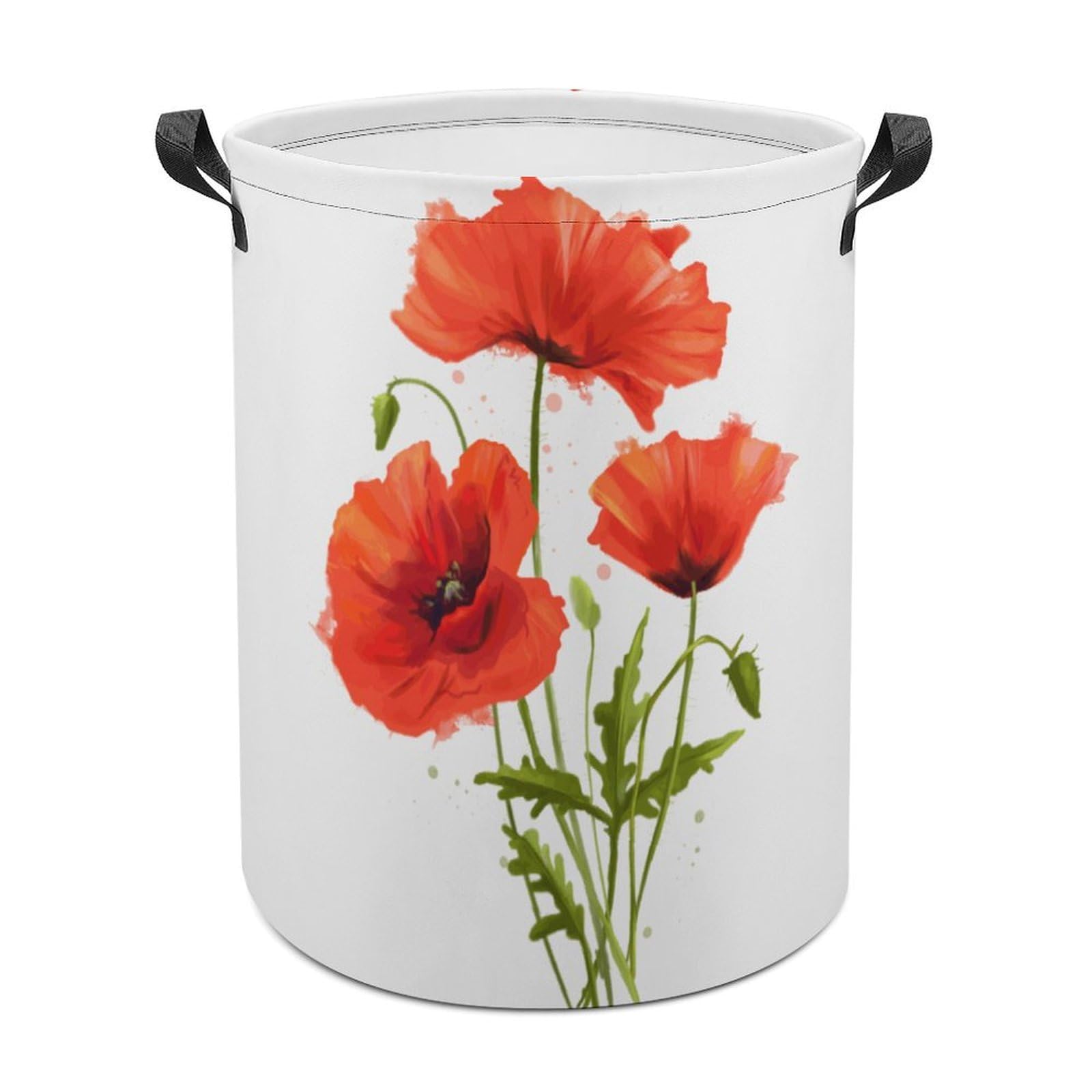 MHYRAC Laundry Hamper, Red Poppy Laundry Basket, Washing Basket with Handle